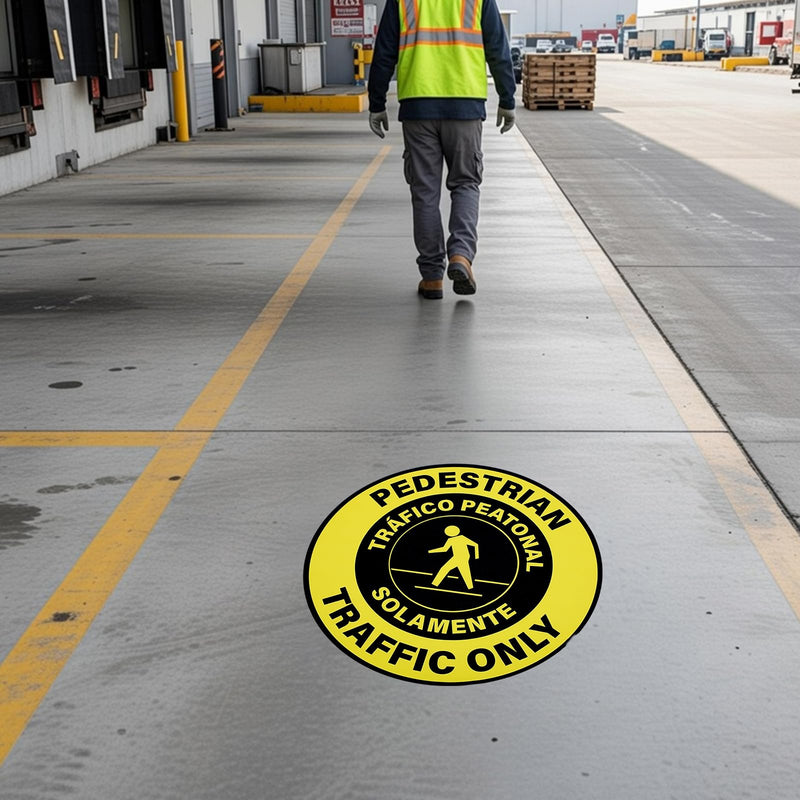 5 Pack Pedestrian Traffic Only Sign - 17 Inch Spanish Bilingual Pedestrian Only Sticker Adhesive Vinyl Label for Warehouse Worksite Office