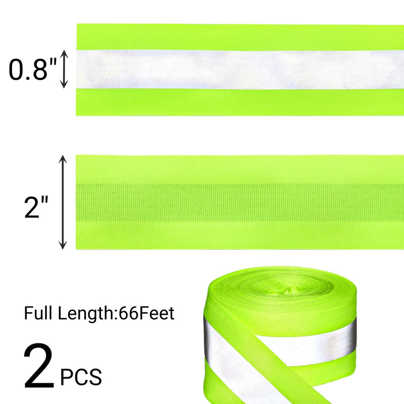 Tlence 2 Rolls 2" x 66ft Reflective Ribbon, High Visibility Reflective Tape Strip, Sew On Safety Fabric Material, Silver Florescent Warning Strip Webbing for Walking Cycling Clothes Backpacks at Night