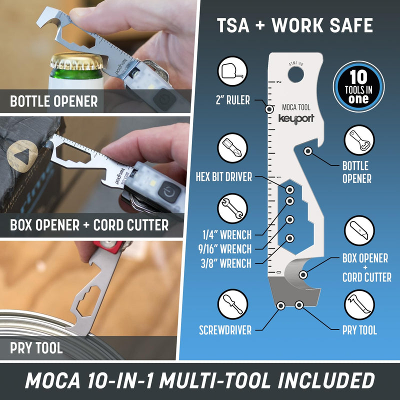 EDC Key Organizer Bundle - Compact Key Holder + Mini-Flashlight + 10-in-1 Keychain Multitool + Lost & Found - Premium Pocket Tool - Unique Gift for Men - Keyport Pivot 2.0 Essential Plus Kit (Silver) Silver