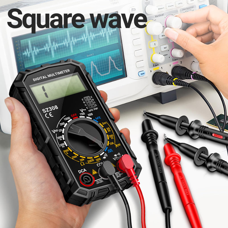 [Australia - AusPower] - ANENG Multimeter,SZ308 DC AC Volt Meter,Ohm Digital Multimeter Tester,Measures Voltage,Current,Resistance,Continuity,Diodes, Electrical Tester for Househould Tools,Automotive Battery Test SZ308 Black (With 16-piece test set) 