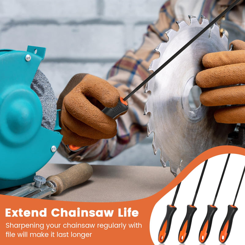 [Australia - AusPower] - Set of 4 Chainsaw Sharpening Round File Chainsaw 4 Sizes from 3.2/4.0/4.8/5.5 mm, File Set with Handle in Black and Orange, Horse File Chainsaw Made of Carbon Steel 