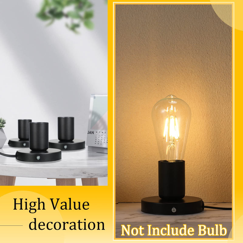 [Australia - AusPower] - 2 Pieces Polished Metal Desktop Lamp Base E26 E27 Screw Light Bulb Holder Base Sockets Base Night Light Bulb Base Lamp Replacement Base for Holding Bulb, 6 Feet Cord on off Switch Plug (Black) Black 