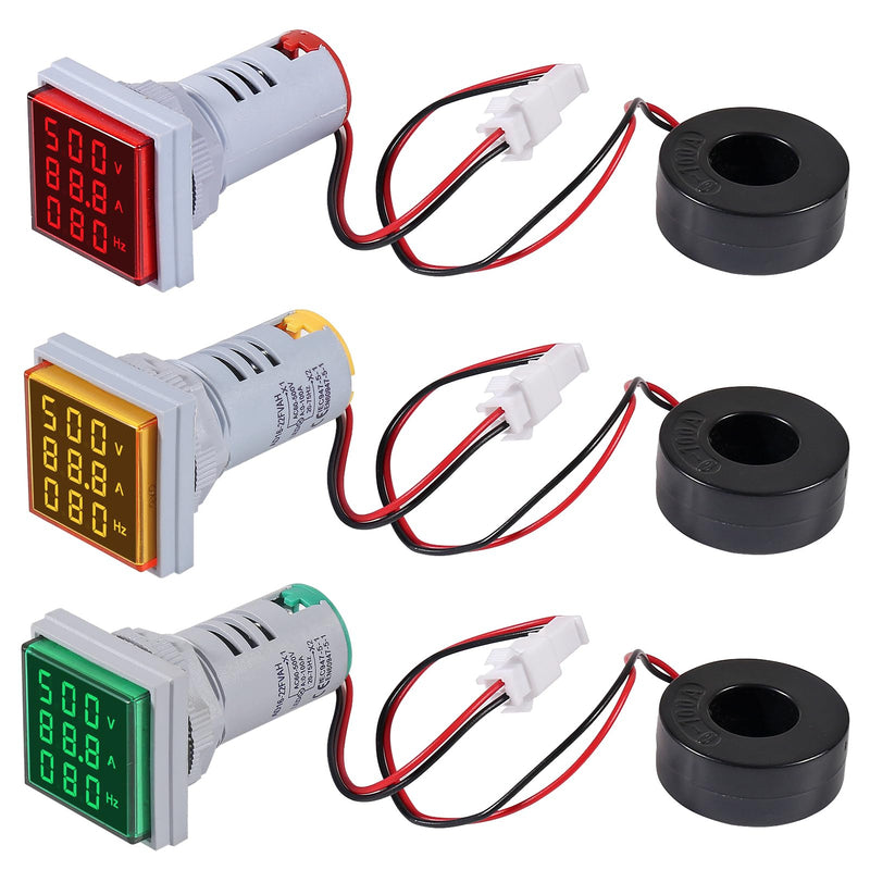 [Australia - AusPower] - 3PCS AC Current Voltage Amperage Power Energy Panel Meter LCD Digital Display Ammeter Voltmeter Multimeter with CT AC 60-500V 0-100A 20-75 Hz Multi-Function Power Monitor Yellow+Red+Green 
