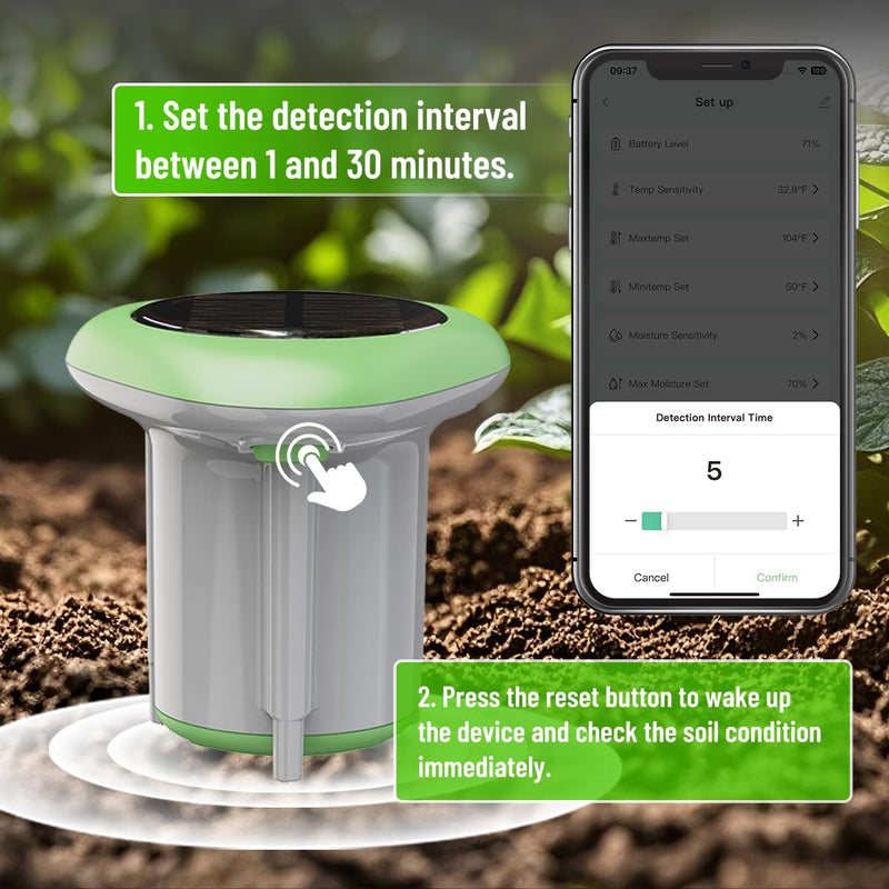 [Australia - AusPower] - Smart 3-in-1 Soil Moisture/Temperature/Fertility Meter for Plant, Digital Soil Sensor with Tuya/Smart Life APP Push Notification, GreenVation Soil Test Kit for Garden/Farming/Lawn 