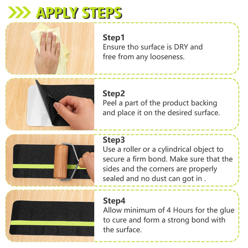 Dynta Anti Slip Traction Treads with Glow in Dark Stripe, 4" X 30", Stair Treads Non Slip Tape, 12 Pack, Waterproof, Skateboard Grip Tape, High Traction Friction, Abrasive Adhesive for Stairs 4" X 30"inch