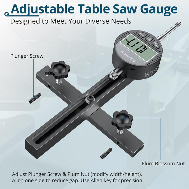 [Australia - AusPower] - ALLmeter Direct Chute Digital Table Saw Gauge with 0.0005" Precision Dial Indicator, CNC Anodized Aluminum Bar for Saw Blade Fence Alignment, Router Arbor Runout Calibration 