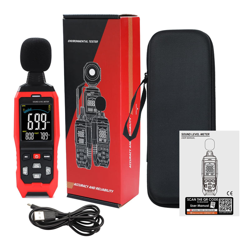 [Australia - AusPower] - Decibel Meter Sound Level Meter, High Accuracy db Meter Classroom Noise Meter with A/C/Z Weighted, spl Meter with Logging 30-130dB Audio Noise Measure Device with Data Hold Backlight 