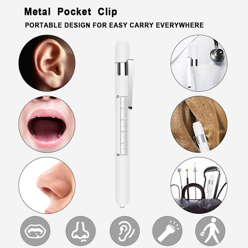 [Australia - AusPower] - Pen Lights for Nurses Doctors, 2 Pack Reusable Medical PenLight with Pupil Gauge and Ruler, with 4 AAA Batteries for Nursing Students Essentials Black and White 