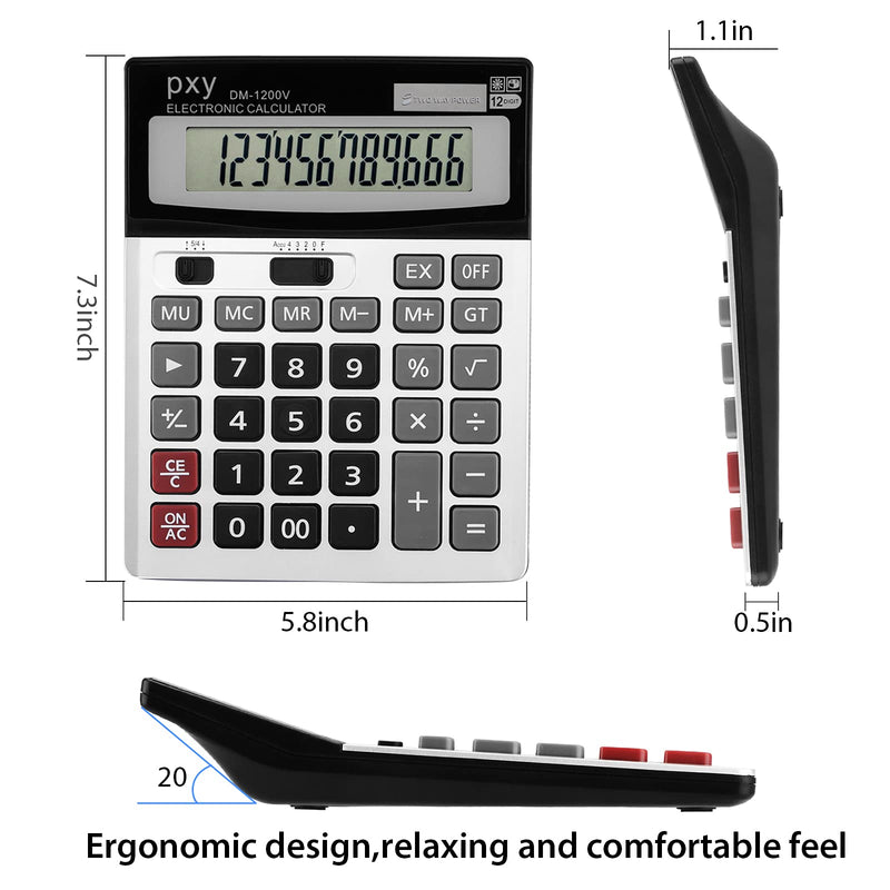 [Australia - AusPower] - Desk Calculator 12 Digit Extra Large LCD Display, Touch Comfortable with Big Buttons, PXY Two Way Power Battery and Solar Standard Function Office Calculators 