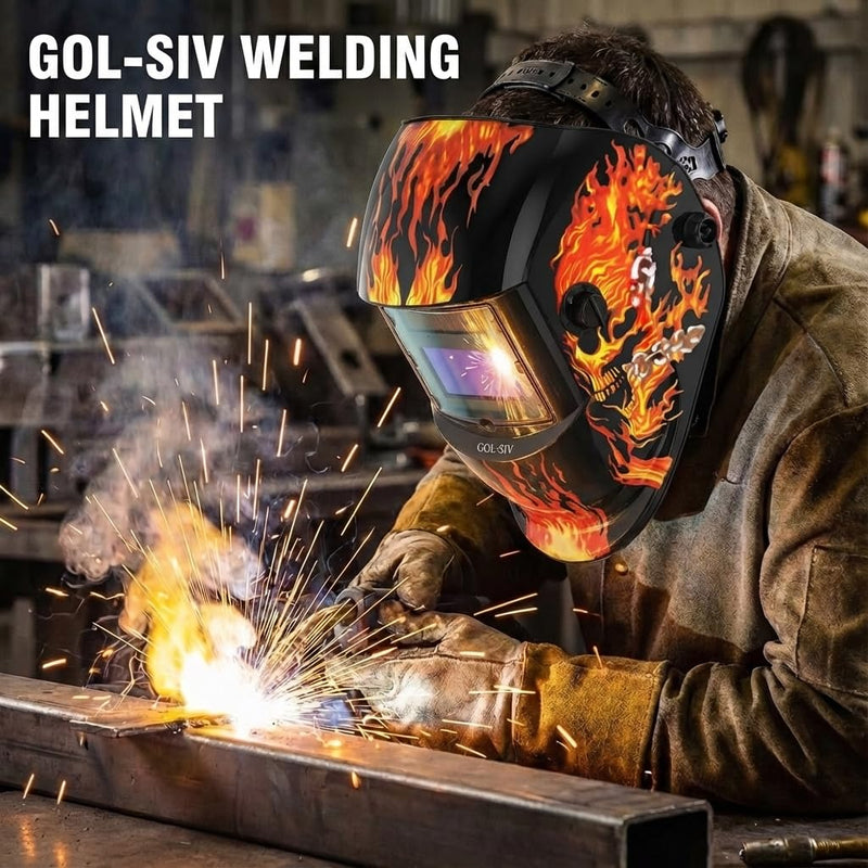 Welding Helmet Auto Darkening - True Color Wide View Welding Shield - 0.1ms Response Time- Optical Grade 1/1/1/1 - Adjustable Wide Shade for SMAW, MIG, TIG, GTAW-Lightweight for Extended Wear VH107 Flame[basic Version]