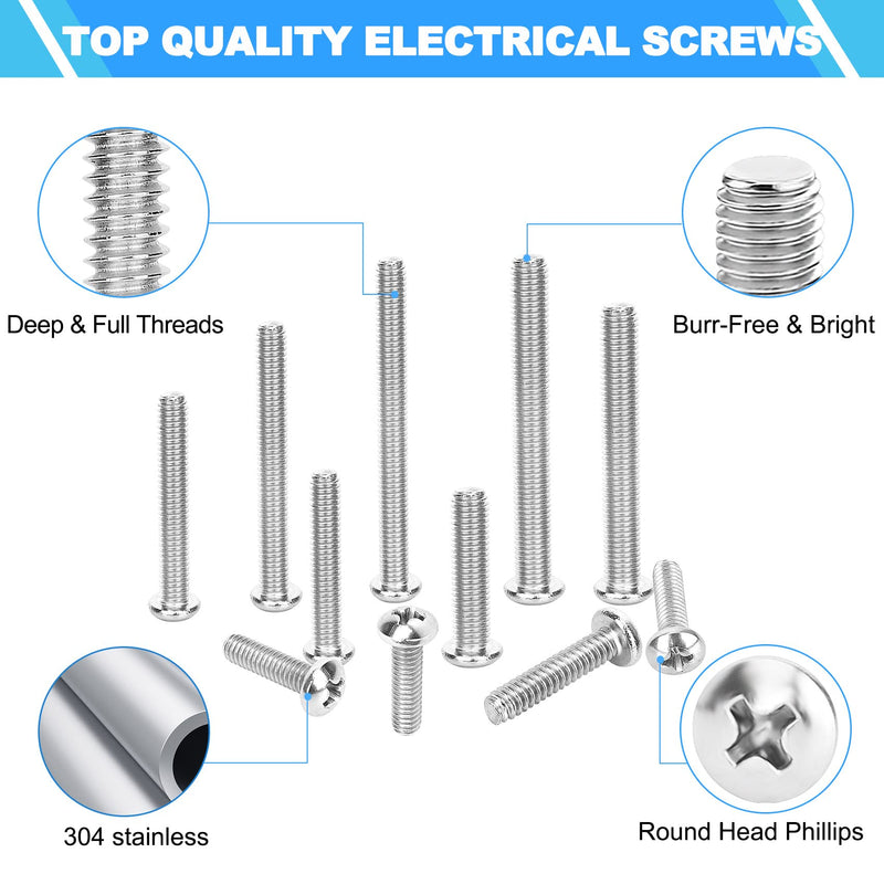 [Australia - AusPower] - Machine Screws, 100 PCS Phillips Pan Head Electricians Screw Kit #6-32#8-32 Thread 304 Stainless Steel Screws for Electrical Wall Plate Switch, Receptacles Mounting Screws with Storage Case 