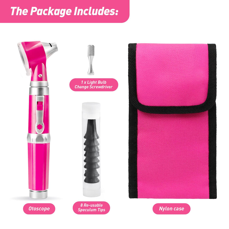 [Australia - AusPower] - Scian Otoscope - Ear Scope with Light, Ear Infection Detector and Pocket Ear Checker Kit with 3X Magnify Lens, Suitable for Kids, Adults, Doctors, Pets(Pink) Pink 
