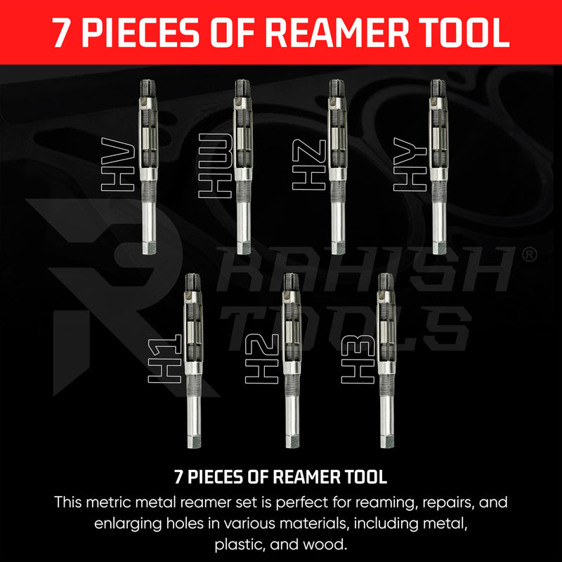 [Australia - AusPower] - Adjustable Hand Reamer Tool HV to H3 Sizes - 1/4" to 15/32” Reaming Tool for Precise Hole Finishing with Carbon Steel Blades - Hand Tools Reamers for Metal & Wood - 6.35mm - 11.90mm HV to H3 - 7Pcs 