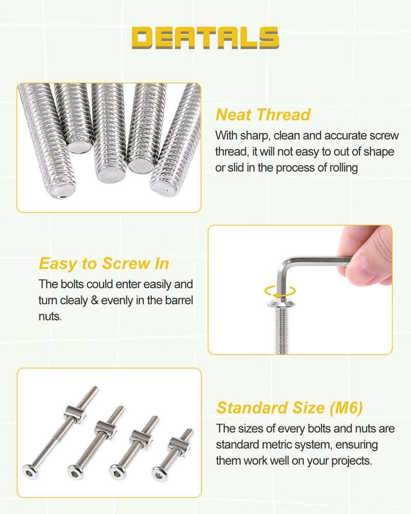 [Australia - AusPower] - Crib Screws Bolts Hardware Replacement Kit, 28 Set M6 Bolts &Barrel Nuts for Bed Frame,Furniture,Chairs and Cabinets - M6x20/40/60/80mm Hex Drive Socket Cap Screws Assortment Silver-28 Set 