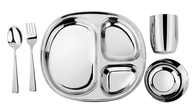 Ahimsa Stainless Steel Kids Dinnerware Set, Classic Stainless, 5-Piece Set Classic Stainless / 5 Piece Set