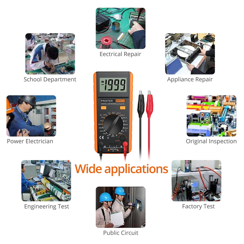 [Australia - AusPower] - Proster LCR Meter Digital LCR Multimeter Capacitance Resistance Inductance Measuring Meter with LCD Over-Range Display Yellow 