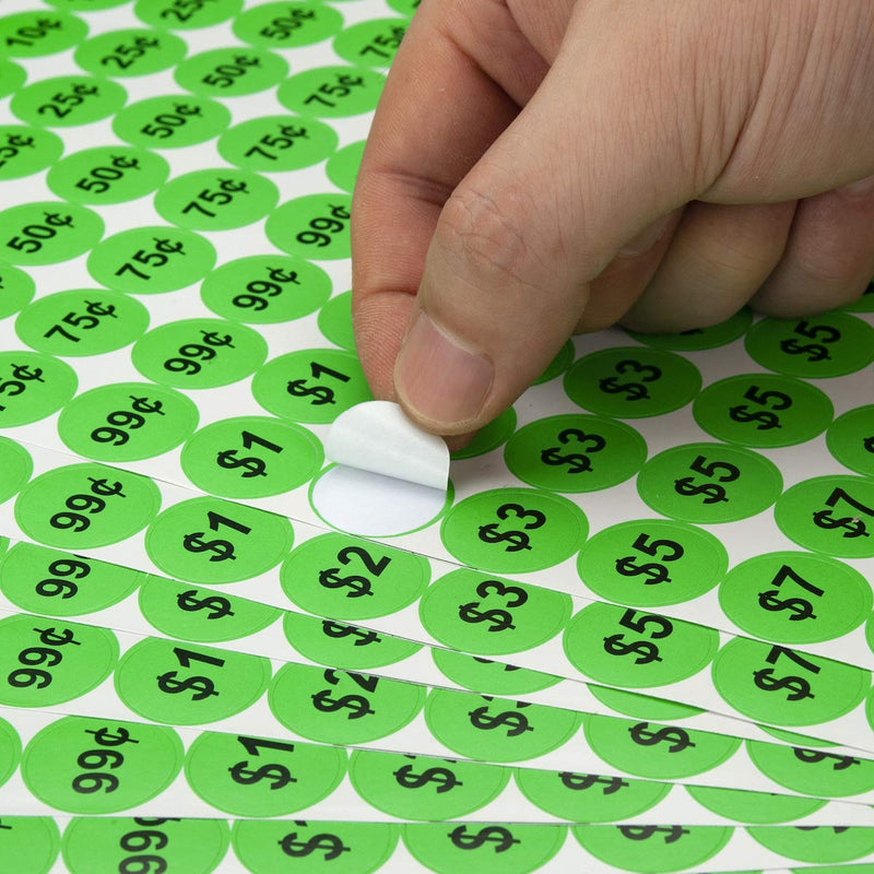 Anronal 2520 Count Garage Sale Pricing Stickers Removable Yard Sale Labels with Prices, 3/4" Round Preprinted Pricing Labels Price Stickers (Green) Green - NewNest Australia