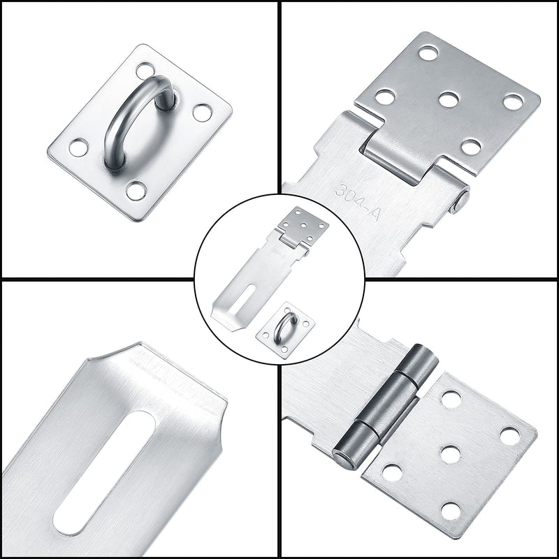 2 Pcs Padlock Hasp Latch Locks, Stainless Steel Gate Door Locks Hasp Latches, Safety Packlock Clasp Hasp Locks, Hasp Lock Catch Latch Safety Lock with Keys for Cabinets Closets Doors (Silver) Silver