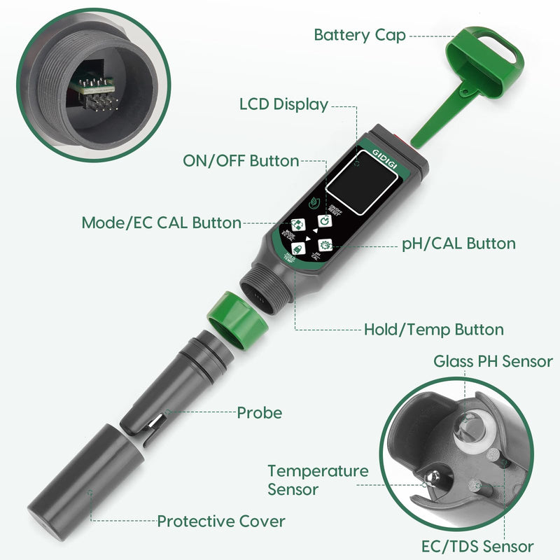 [Australia - AusPower] - pH Meter Digital Display Color Screen 4 in 1 pH Tester pH EC TDS Temp Water Quality Test Pen Suitable for Home Planting Hydroponics Swimming Pool Drinking Water Brewing Hot Tub NFC DWC 