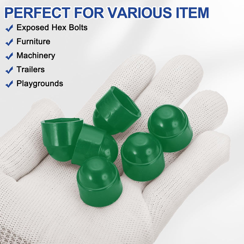 [Australia - AusPower] - PATIKIL 100 Pcs Hex Nut Cover, M10x17x21mm Nylon Screws Bolt Covers Caps Dome Acorn Hex Head Bolt Protection Cap for Screws Nut, Green 