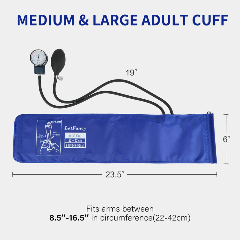 [Australia - AusPower] - LotFancy Aneroid Sphygmomanometer, Professional Manual Blood Pressure Cuff, Adult Cuff 8.5"-16.5", Calibrated BP Gauge, with Zipper Case, Blue 