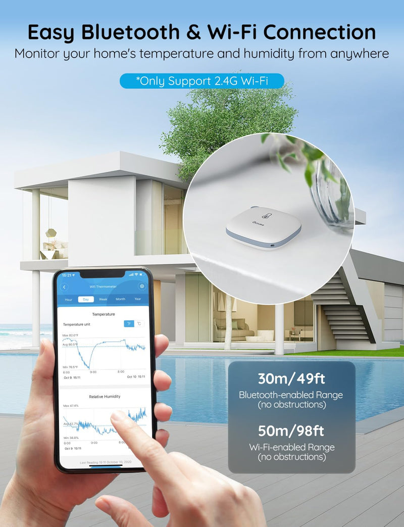 Govee Smart Thermometer Hygrometer, WiFi Humidity Temperature Sensor with App Notification Alert, 2 Years Free Data Storage Export, Wireless Remote Monitor for Room Greenhouse Incubator Wine Cellar 1