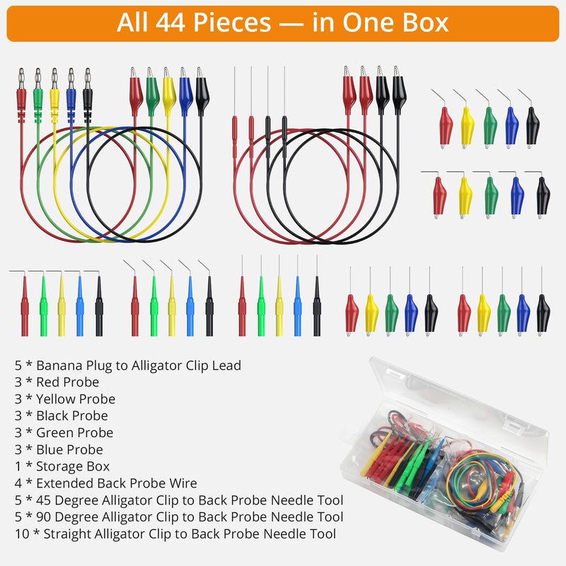 Neoteck 44-Piece Test Leads Test Cable Set 4 mm Banana Plug Crocodile Clips Multi-Angle Test Probe
