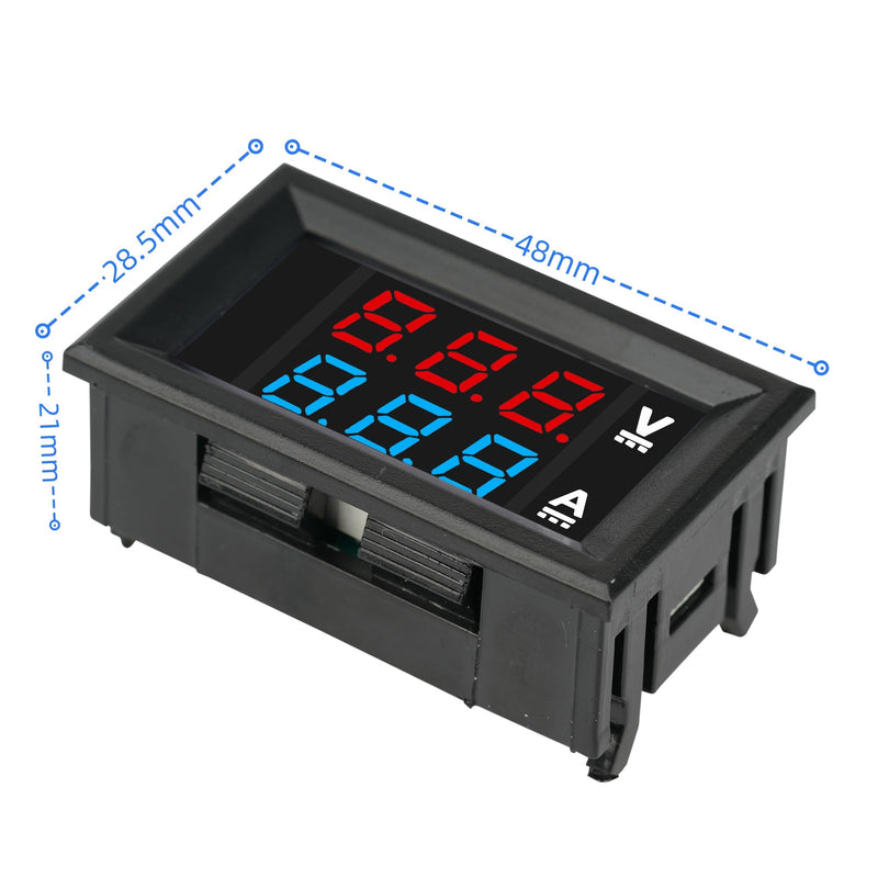 [Australia - AusPower] - 3Pcs Ammeter Voltage Meter Digital DC 0-100V 10A 0.28" LED Display Red Blue Dual with Connect Wires Compatible with for Electronic Circuit Experiments EV Cars Boats ect 