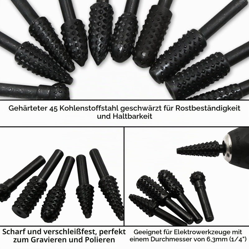 Pack of 10 Wood Cutters for Drill, Metal Cutter, Carbide Cutter Set, Grinding Attachments, 6 mm Shank End Mill, Ball Mill Wood, Rotary Cutter, Milling Cutter for Metal Wood Stone Processing