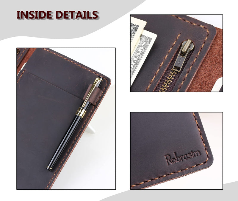 [Australia - AusPower] - Server Book Organizer with Zipper Pocket, Genuine Leather Restaurant Guest Check Presenters Card Holder for Waitress, Waiter Accessories Fit Server Apron - Coffee 