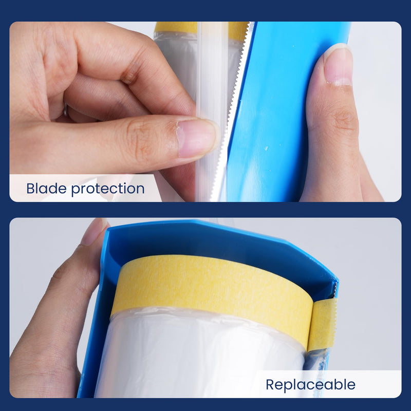 ADHES Pretaped Masking Film with Dispenser, 550mm x 33m (22in x 108ft), Paint Protection Plastic Drop Cloth for Painting, Automotive, Furniture and Floor Covering 22in x 108ft 1
