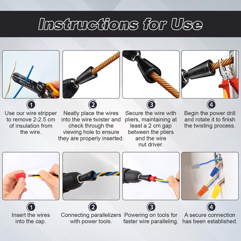 [Australia - AusPower] - 4 Pcs Multifunctional Wire Twister Tool for Drill, Lightweight Wire Nut Twister Compatible with 8 to 24 Awg and 2 to 7 Ways Effortlessly, Wire Nut Twister for Drill for Electrical Power Drill 
