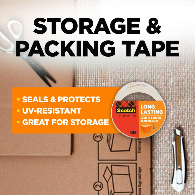Scotch Long Lasting Storage Packing Tape Rolls, Clear, Storage Tape Withstands Extreme Temperatures, 1.88 in x 54.6 yd, 6 Refill Rolls 6 Rolls