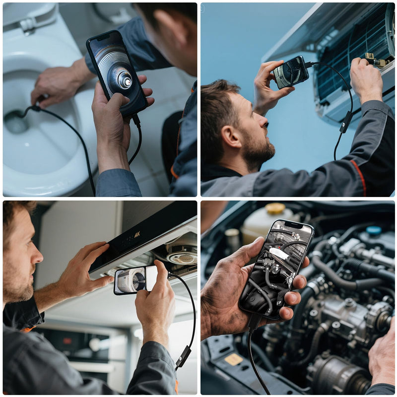 [Australia - AusPower] - Endoscope Camera with Light, HD Borescope with Dimmable LED Bulbs, 16.4ft Semi-Rigid Snake Camera for iOS & Android, IP67 Waterproof Boroscope Inspection Tools for Sewer, Cool Gadgets for Men 