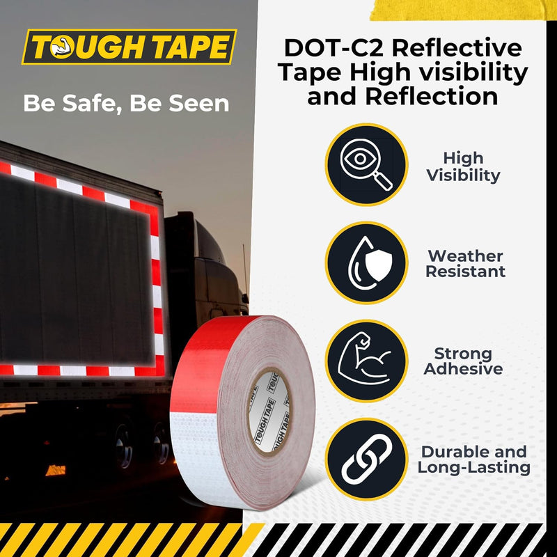DOT C2 Safety Reflective Tape 2IN x 100 FT - Outdoor Waterproof Conspicuity Tape - Arrow Reflector Tape for Trailers, Vehicles, Boats - Strong Reflective Safety for Caution Warning Signs Red & White