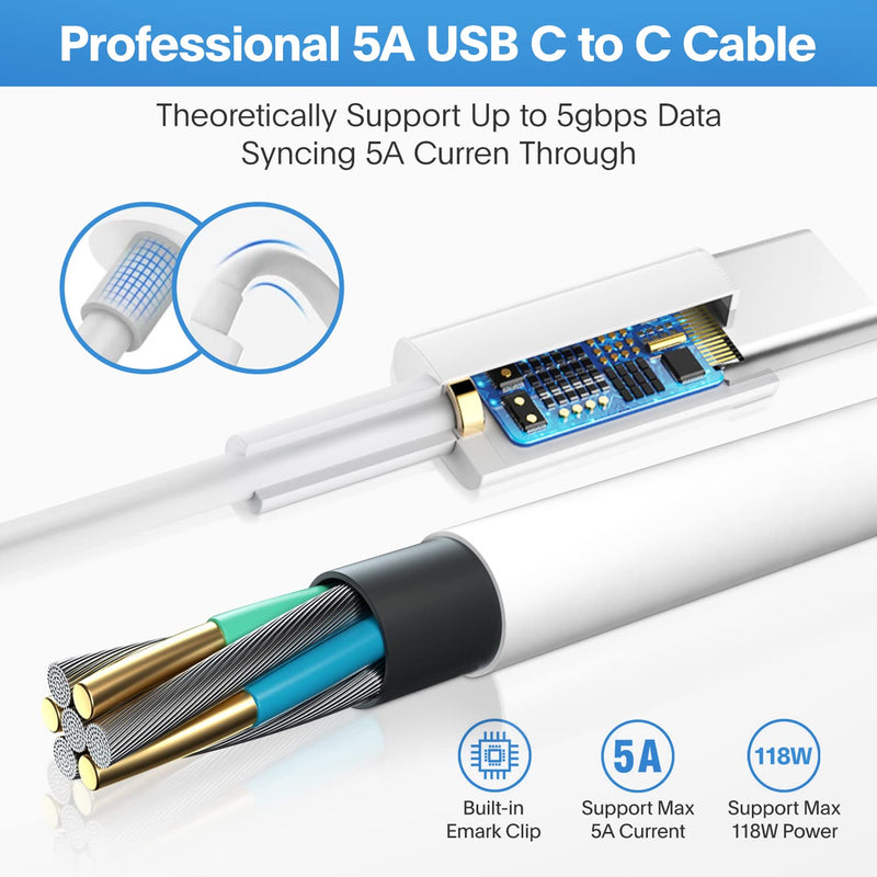 [Australia - AusPower] - Mac Book Pro Charger - 118W USB C Charger Fast Charger for USB C Port MacBook pro/Air, ipad Pro, Samsung Galaxy and All USB C Device, Include Charge Cable（7.2ft/2.2m） 
