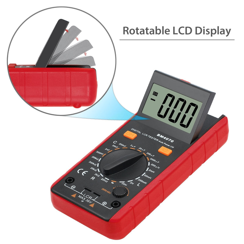 BM4070 LCR Meter Capacitance Inductance Resistance Self-Discharge Digital Instrument with LCD Display 1999 and Data Hold Function for Capacitance Resistance Inductance Measuring Meter