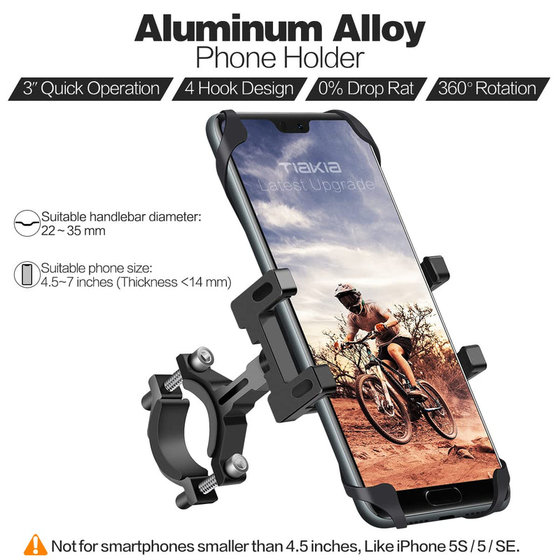 [Australia - AusPower] - Tiakia Bike Phone Mount - Universal Motorcycle Mount Anti Shake & Anti-Theft, Face & Touch ID Bicycle Phone Holder 360° Rotation for 4.5-7 inches Smartphone black 