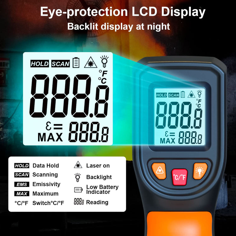 [Australia - AusPower] - Upgraded Digital Infrared Thermometer Gun -58°F~1112°F, Handheld Non Contact Heat Laser Temperature Gun, IR Thermometer Temp Gun with Adjustable Emissivity for Cooking/BBQ/Fridge/Engine(Not for Human) Classic 