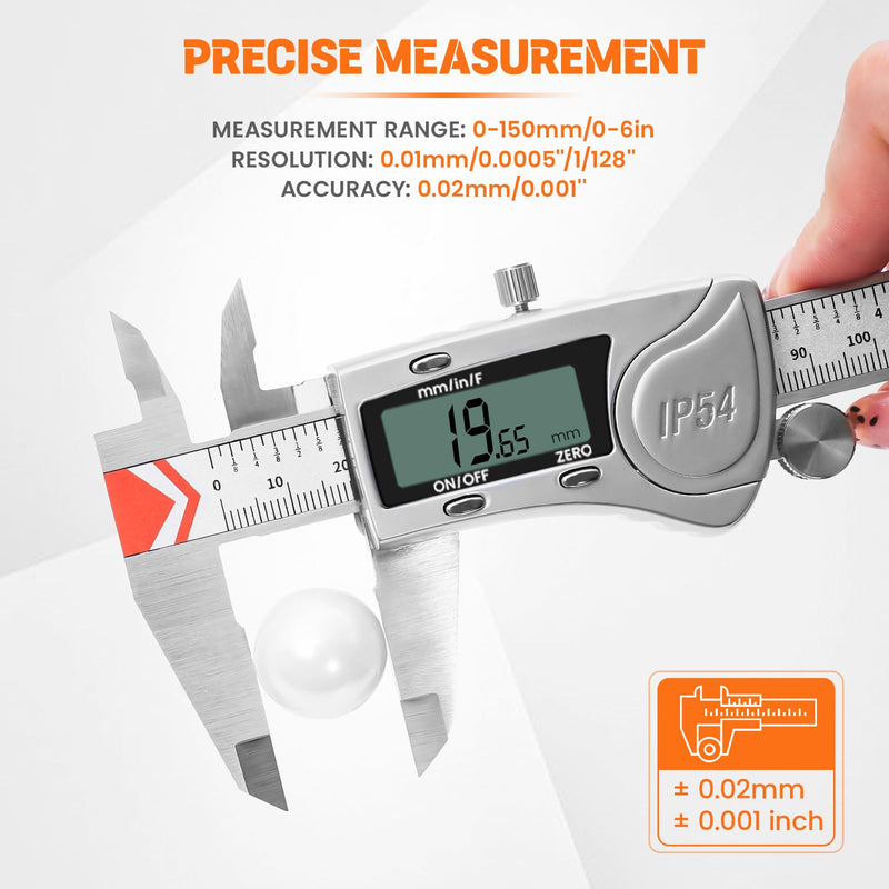 [Australia - AusPower] - HARDELL Digital Caliper, IP54 Waterproof Caliper Measuring Tool with 3-Batteries & Extra Cover, All Stainlee Steel Vernier Caliper Digital Micrometer, Inch/MM/Fraction for DIY/Household/3D-printing 