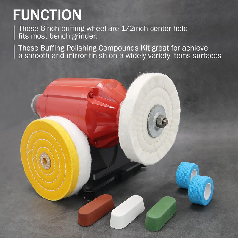 [Australia - AusPower] - SCOTTCHEN 6inch Buffing Polishing Wheels 1/2" Arbor Hole,Soft/Fine/Medium for Bench Grinder-3PCS,with Buffing Polishing Cutting Compounds 7.4 Oz.Kit,with 2 Pack Non-Woven Bandage 6 inch 