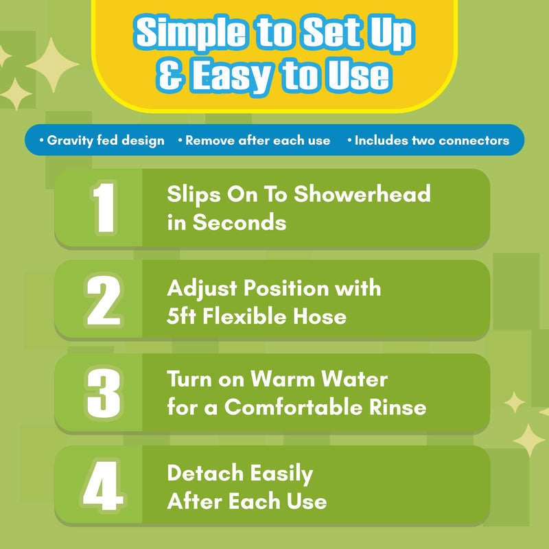 Rinseroo Portable Bidet Hose – 5ft Slip-On Shower Attachment for Postpartum, Post-Surgery, Warm Water Hygiene - Handheld Bidet for Travel, Men, Women, and RV - Peri Bottle Alternative, 5" Stretch
