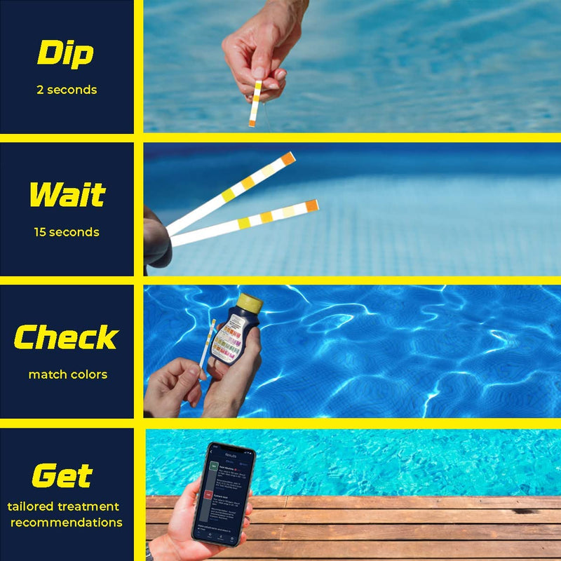 AquaChek Yellow 4-Way Pool and Spa Test Strips - 50 Yellow Test Strips - Swimming Pool Test Strips For pH, Free Chlorine, Total Alkalinity, and Cyanuric Acid - Quick and Accurate Results - Testing Kit 1-Pack