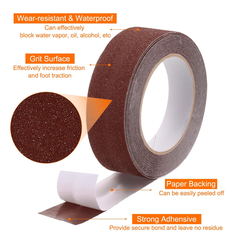 HARFINGTON Anti Slip Traction Tape 2" x 16.4ft Waterproof Non-Slip Grip Tape High Friction Weather Resistant Non Skid Stair Treads Tape for Indoor Outdoor Stair Steps, Brown 2" x 16.33ft