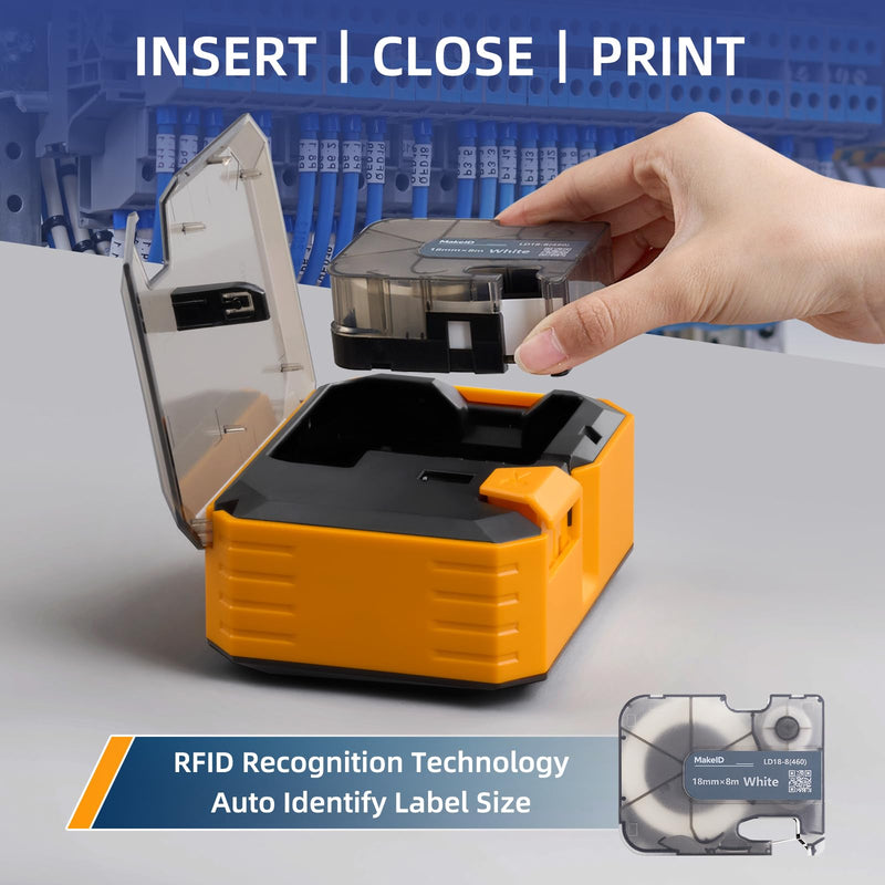 MakeID Multi-Purpose Nylon Label Cartridge for Wire Labeling, Terminal Blocks, General ID, Black on White - for P31 Industrial Label Makers, 0.94" W, 19.68ft/Roll .94"(24mm) Continuous