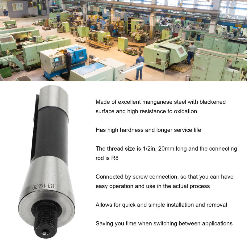 [Australia - AusPower] - Drill Chuck Arbor R8 Shank to 1/2in Threaded 20mm Length Manganese Steel Mill Arbor Adapter 