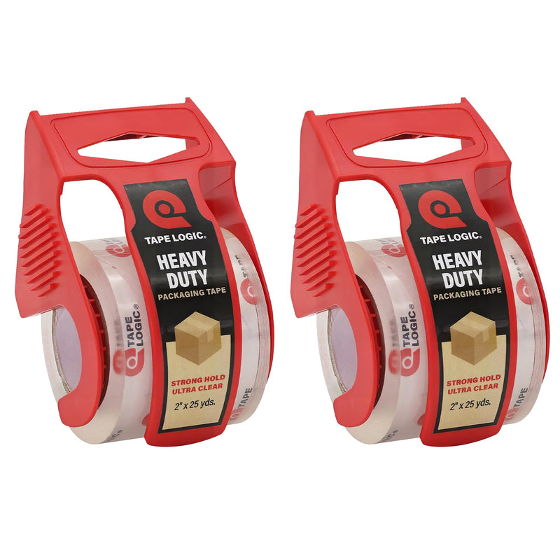 Tape Logic Heavy Duty Packing Tape with Dispenser (2 Pack) – 2.6 Mil Thick Clear Shipping Tape, 2 in x 25 yd – Strong Industrial Adhesive for Moving Boxes, Mailing, & Shipping Packaging 2 Rolls
