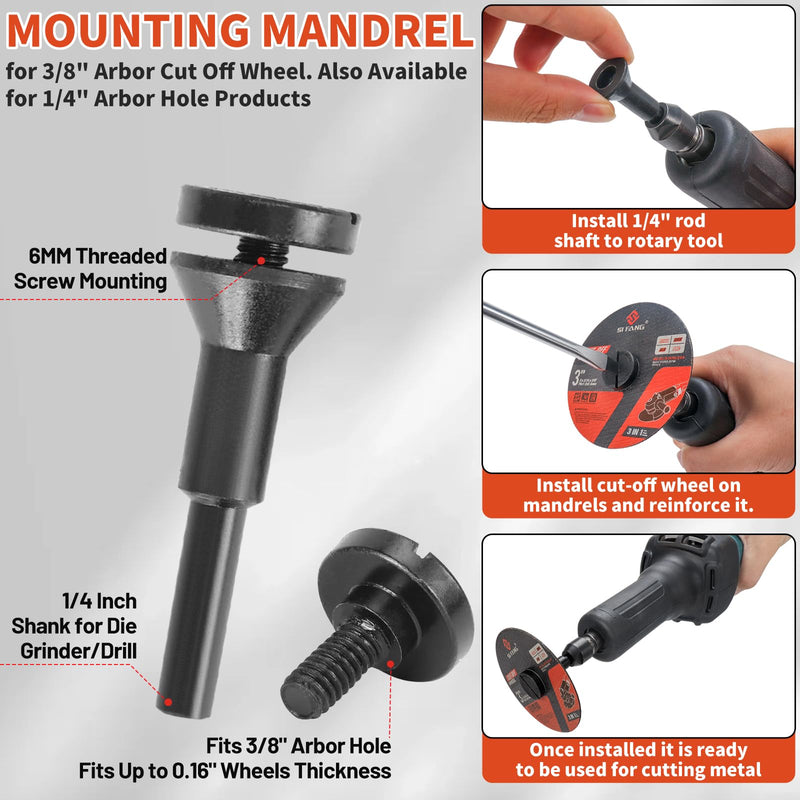 [Australia - AusPower] - 25Pcs 3 inch Cut Off Wheels with 1/4 in Mounting Mandrel Kit for Die Grinder, 3/8" Arbor Cutting Wheel with Pouch for Metal & Stainless Steel Rotary Tool Drill Attachment Cutter Discs 25Pcs 3" Cut Off Wheels + 1/4" Mandrel +Pouch 