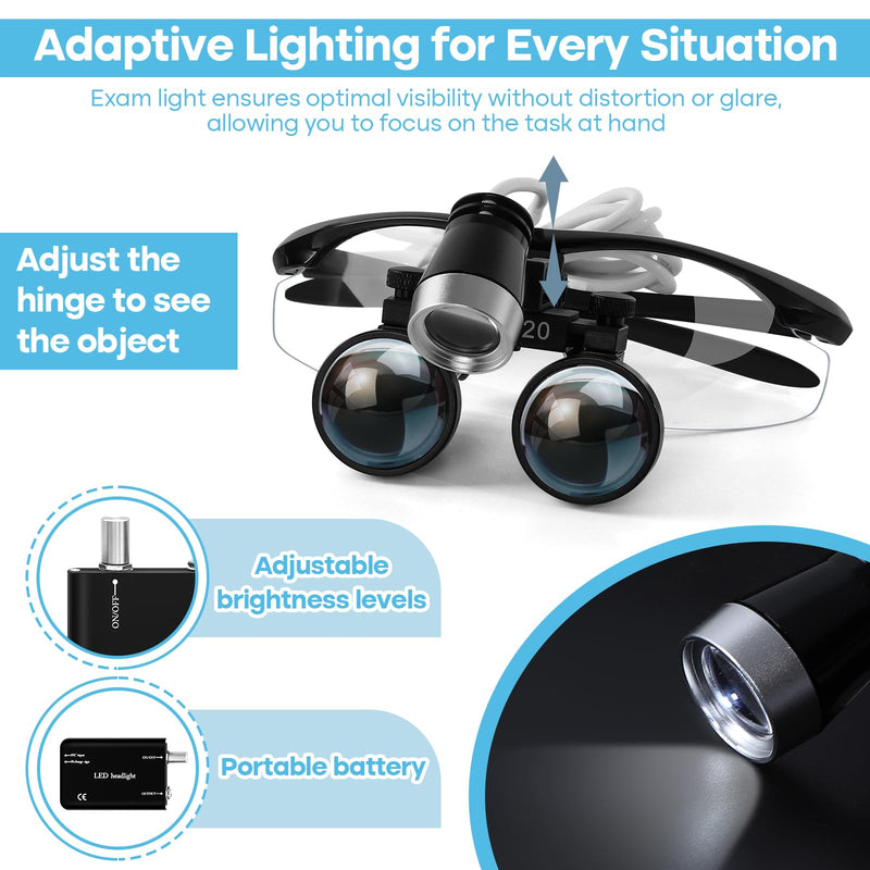 [Australia - AusPower] - 3.5 X 420mm Binocular Loupes Magnifier Glasses with LED Head Light+Aluminum Box Silver, Premium Optics Delivers Clear Imaging 