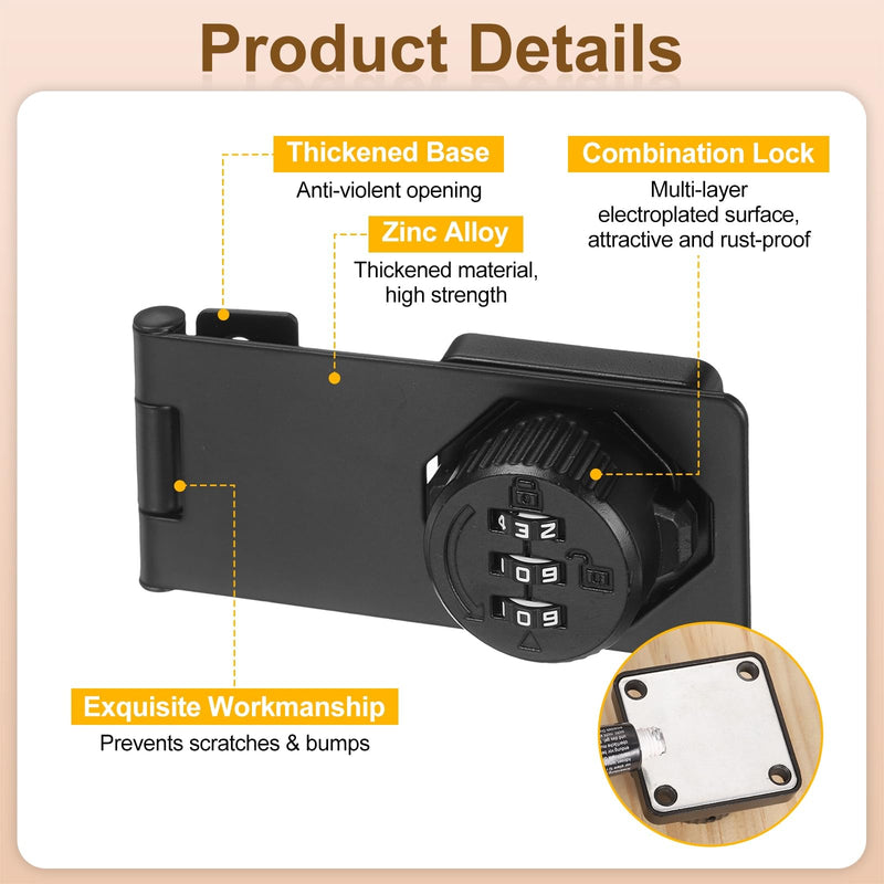 PATIKIL Password Rotary Hasp Locks (5", Black) (2Pcs), Keyless 3-Digit Cabinet Locks with Combination Security Slide Latch, Suit for- Door/Closet/Barn/Bathroom/Outdoor/Garden 5 Inch